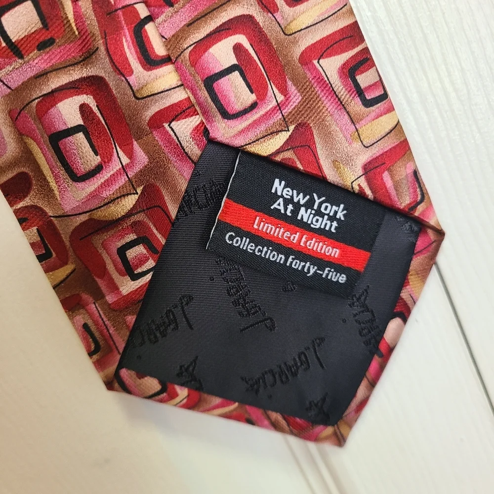 J. Garcia Vibrant‎ Pink and Red Silk Geometric Tie NY at Night Limited Edition